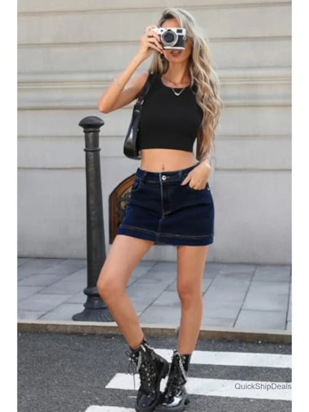 Women Denim Skort with Built-in Shorts High Waist Y2K Mini Skirt Stretchy
